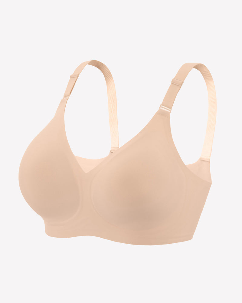 Wireless push-up bra without underwire, nude color front view