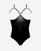 Black cupless crotchless teddy bodysuit with adjustable shoulder straps