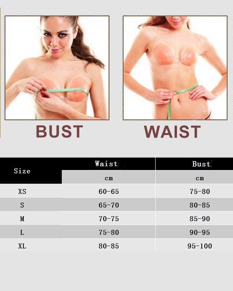 Corset size chart showing waist and bust measurements in cm (XS–XL)