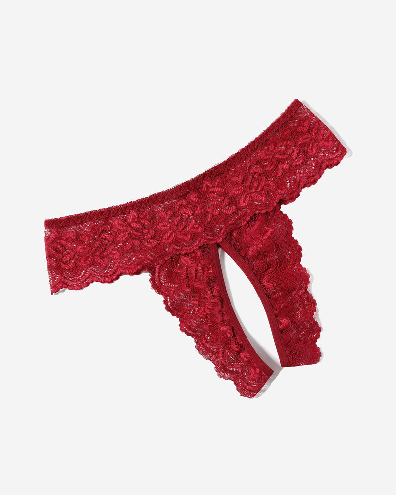Red lace low rise soft hipster panties with scalloped lace trim
