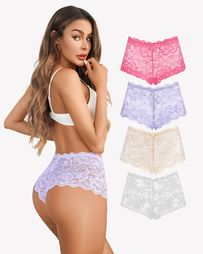 Lilac floral lace mid-rise panties, scalloped lace edges