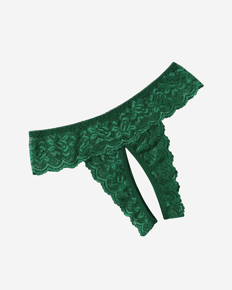 Lace low-rise soft hipsters, green floral lace with scalloped trim
