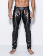 Men Faux Leather Tight Fit Pants - Black