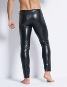 Men Faux Leather Tight Fit Pants - Black