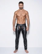 Men Faux Leather Tight Fit Pants - Black