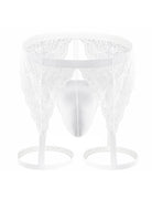 Men Lace G-String Thong with Leg Harness - White