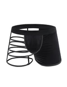Men Semi-Sheer Cross Front Boxer Briefs - Black