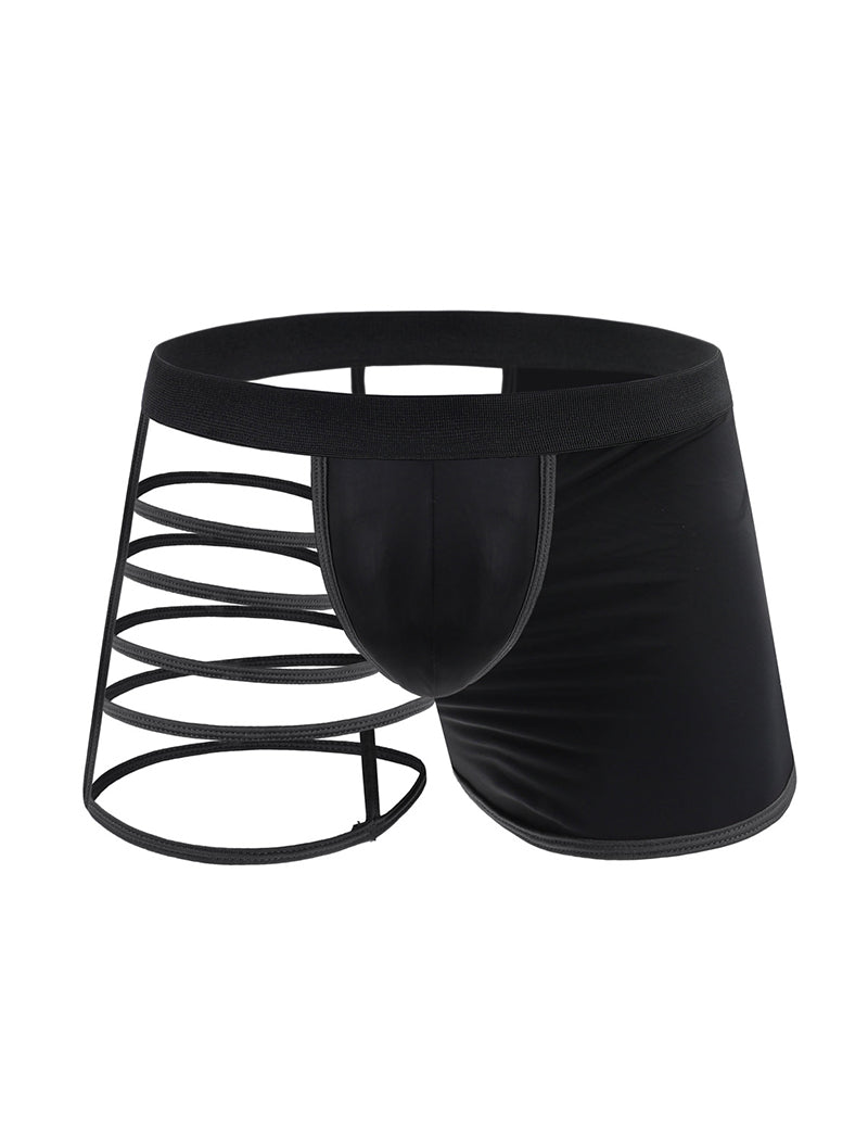 Men Semi-Sheer Cross Front Boxer Briefs - Black