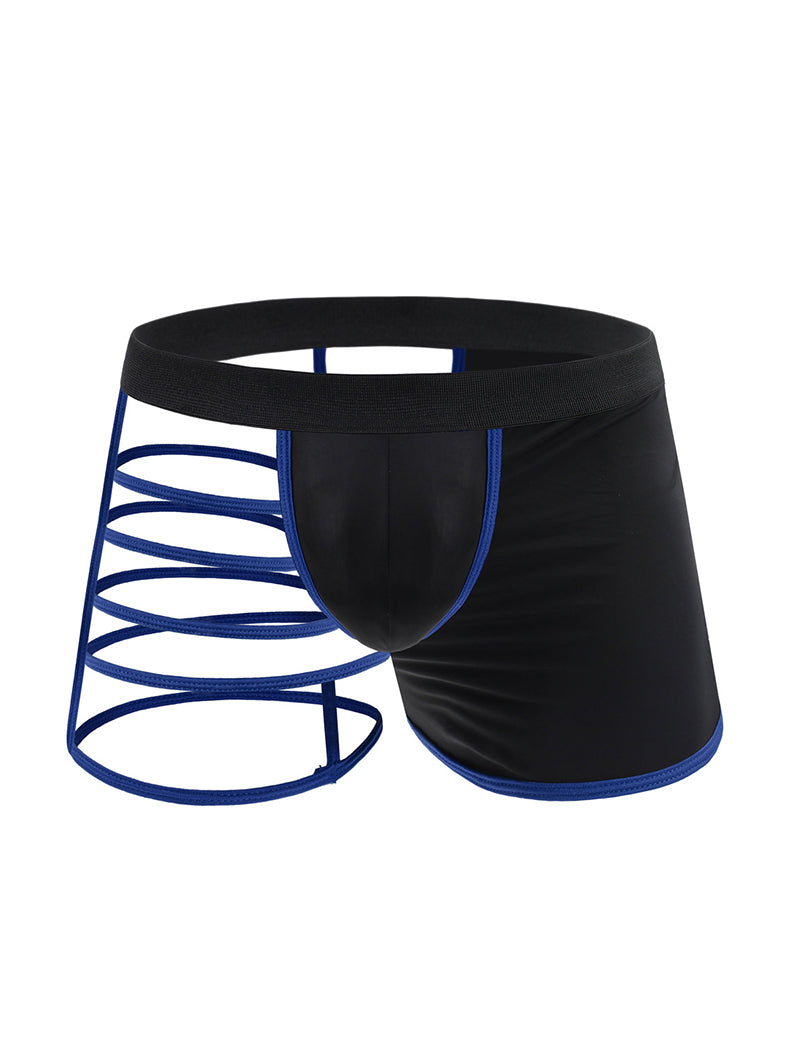 Men Semi-Sheer Cross Front Boxer Briefs - Dark Blue