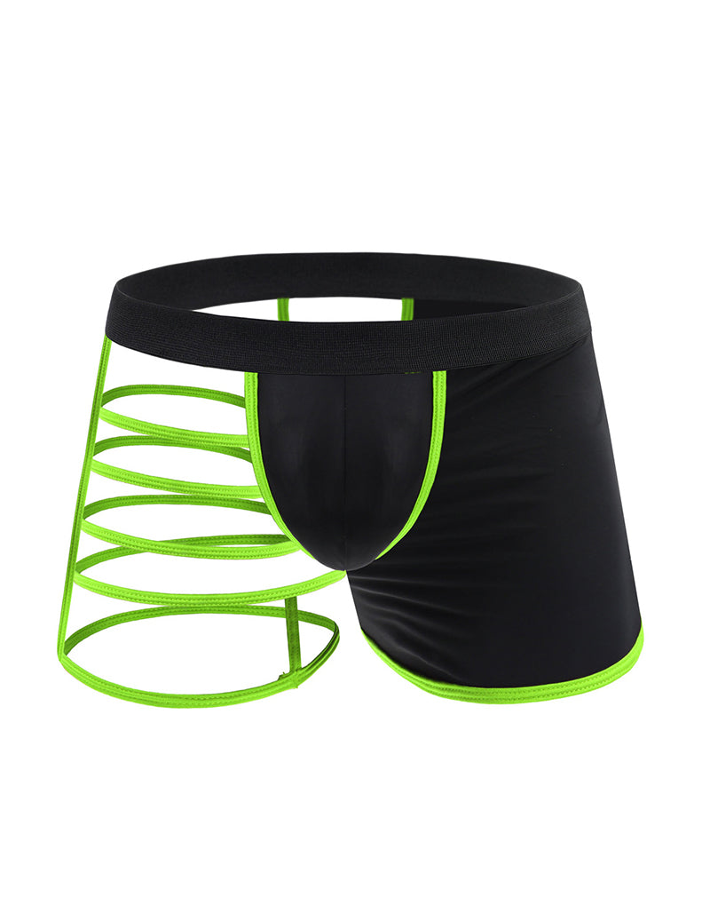 Men Semi-Sheer Cross Front Boxer Briefs - Green