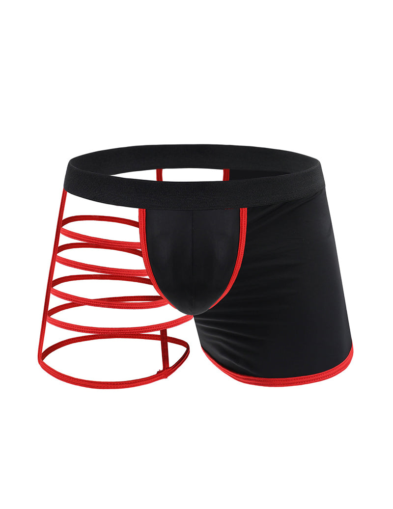 Men Semi-Sheer Cross Front Boxer Briefs - Red