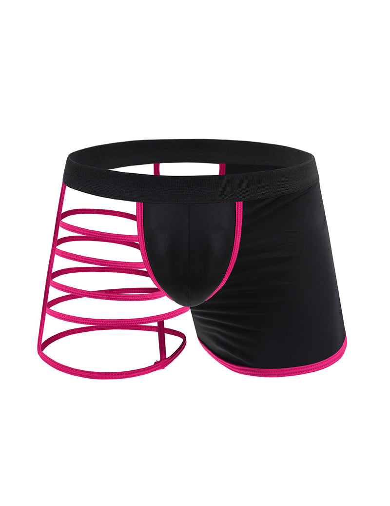 Men Semi-Sheer Cross Front Boxer Briefs - Rose Red