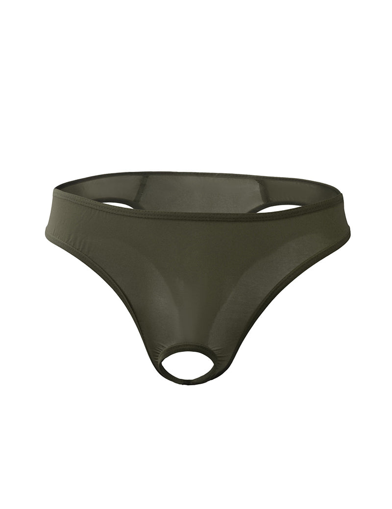 Men Ice Silk Sheer G-String Thong - Army Green
