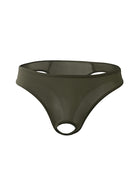 Men Ice Silk Sheer G-String Thong - Army Green