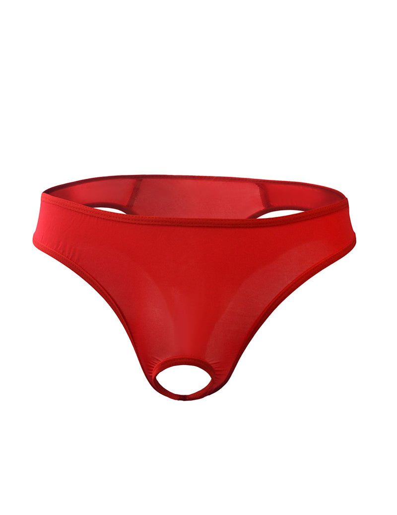 Men Ice Silk Sheer G-String Thong - Red