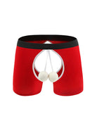 Men Christmas Ball Print Open Crotch Boxers - Red