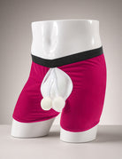 Men Christmas Ball Print Open Crotch Boxers - Rose Red