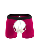 Men Christmas Ball Print Open Crotch Boxers - Rose Red