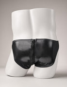 Men Faux Leather Double Zipper Briefs - Black