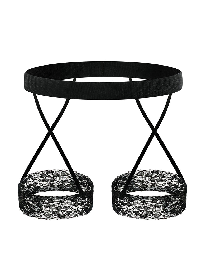 Men Lace Garter Strap Thong - Black