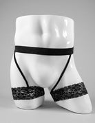 Men Lace Garter Strap Thong - Black