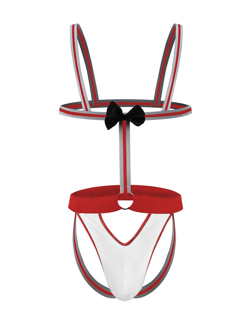 Men Wide Band Jockstrap Bodysuit - Red