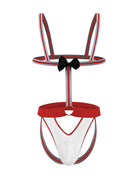 Men Wide Band Jockstrap Bodysuit - Red