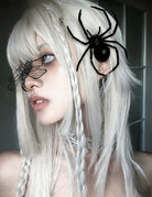 Black spider hair clips on white long hair, side profile gothic headpiece