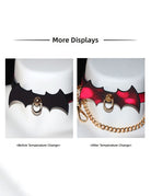 Color-changing bat-wing choker with chain leash, before/after temperature change