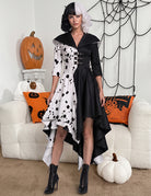 Gothic Harlequin Fit and Flare Dress with Buckle Straps - Black