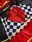 Vampire Queen Cosplay Dress with Sequin Heart Corset and Checkerboard Details - Red/Black