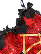 Vampire Queen Cosplay Dress with Sequin Heart Corset and Checkerboard Details - Red/Black