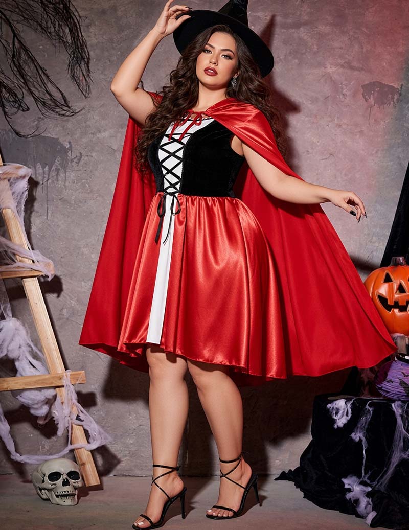 Plus Size Witch Costume Dress with Cape