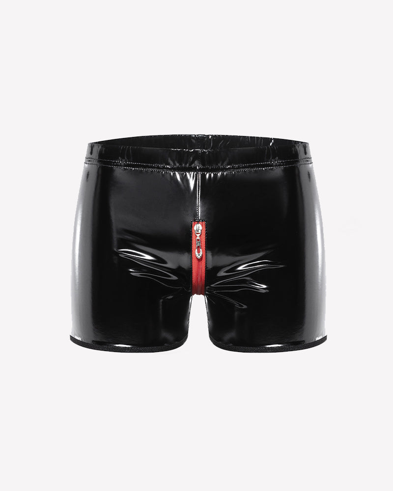 Men Glossy Zip Front Crotchless Boxer Briefs