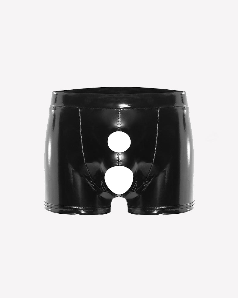 Men Glossy Keyhole Crotchless Boxer Briefs
