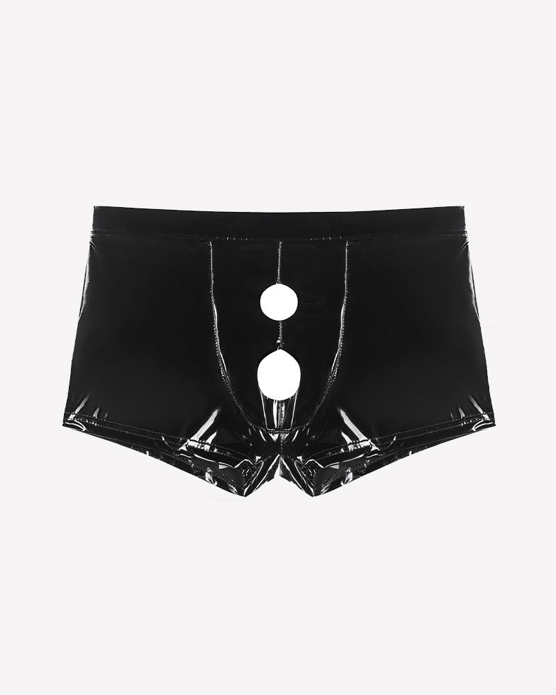 Men Glossy Keyhole Crotchless Boxer Briefs