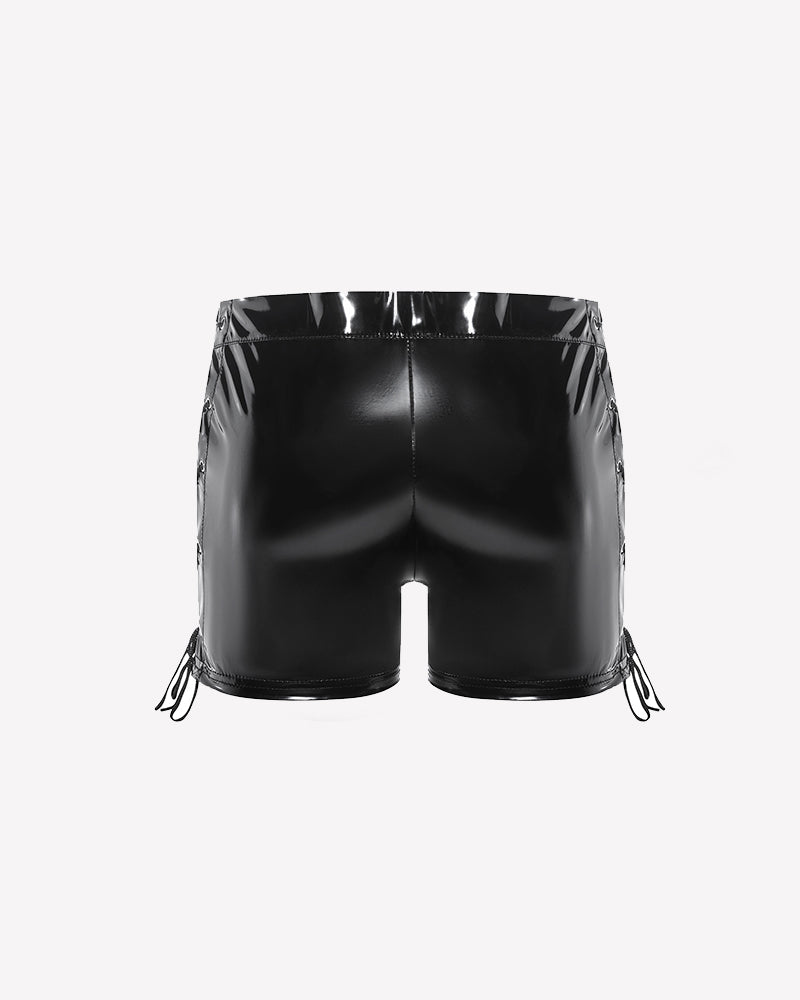 Men Glossy Lace-Up Zip Front Boxer Briefs