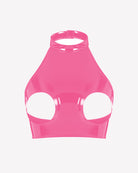 Glossy Halter Neck Cupless Crop Top