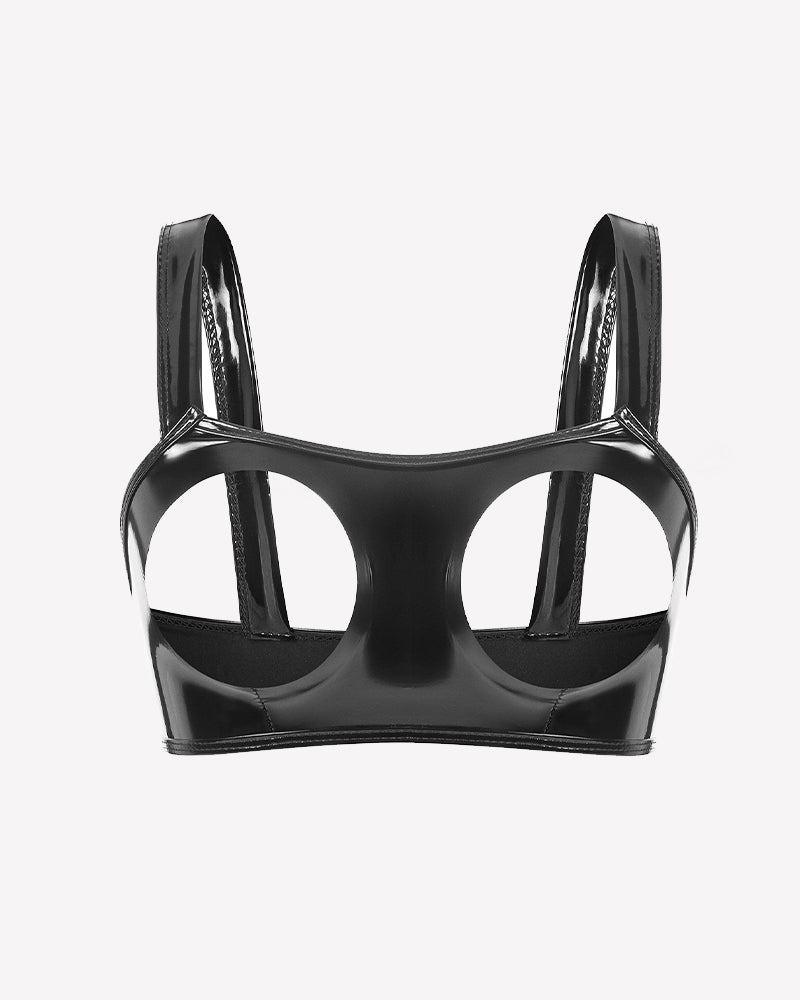Glossy Cupless Bra with Wide Straps