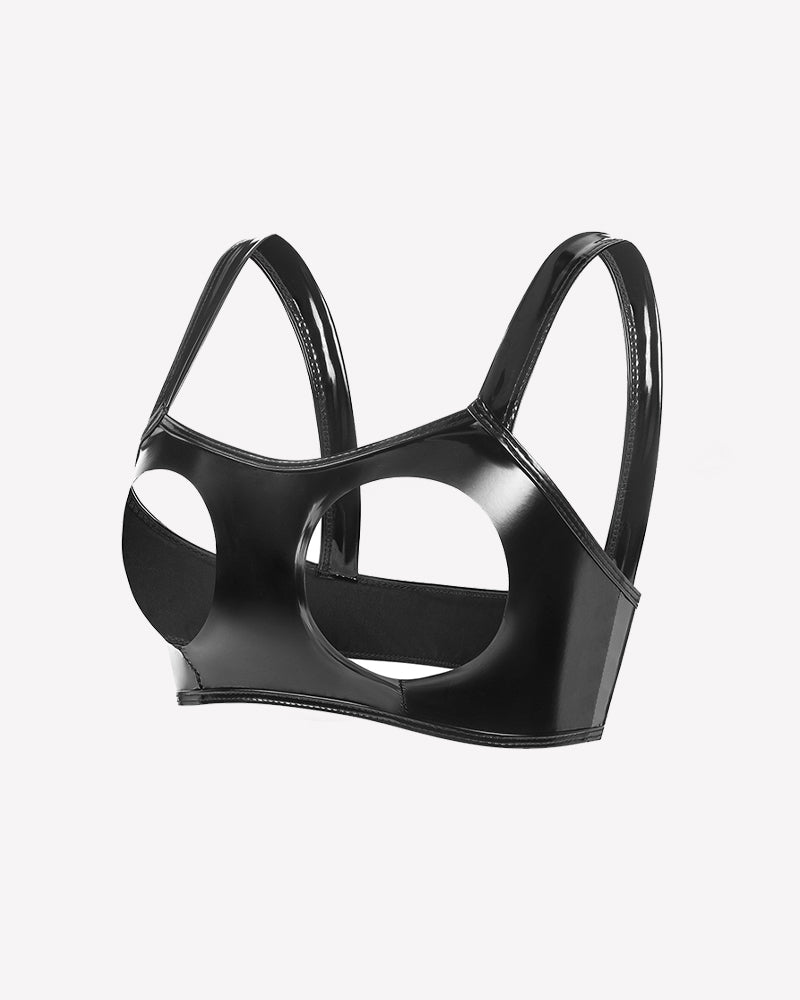 Glossy Cupless Bra with Wide Straps