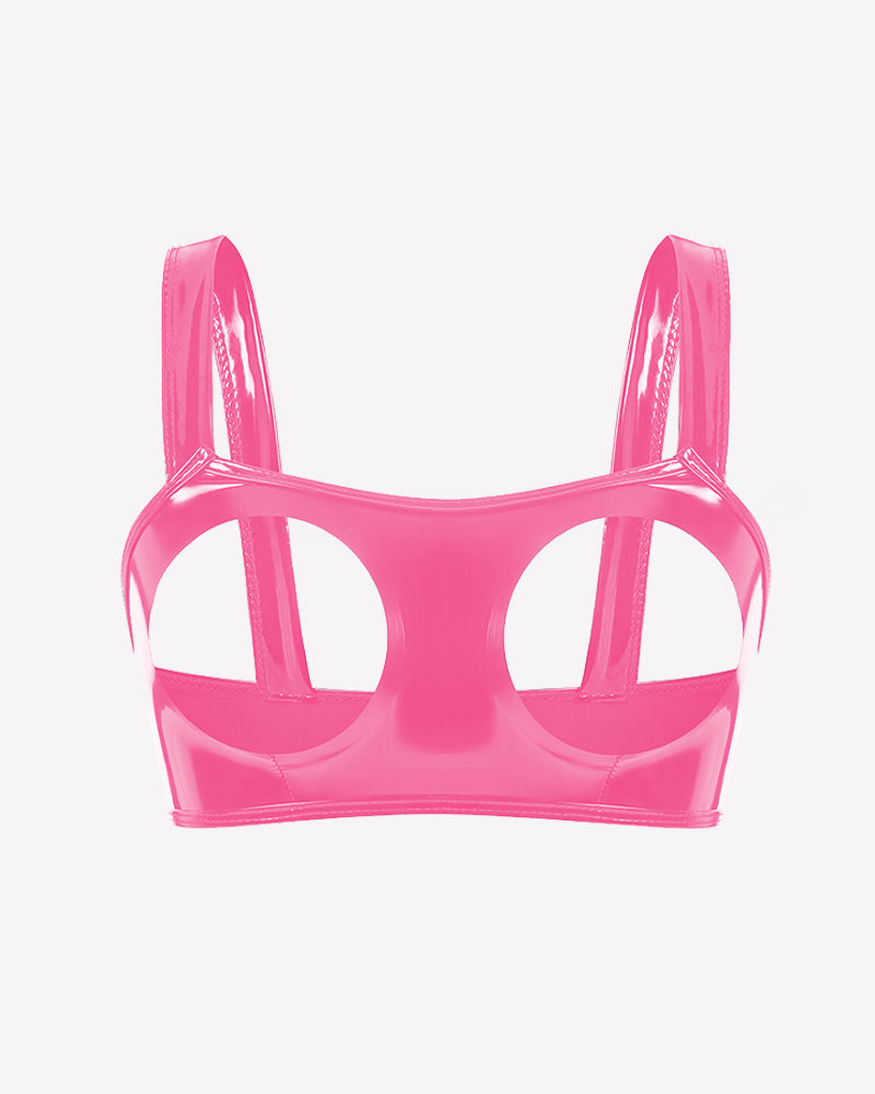 Glossy Cupless Bra with Wide Straps