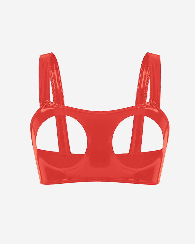 Glossy Cupless Bra with Wide Straps