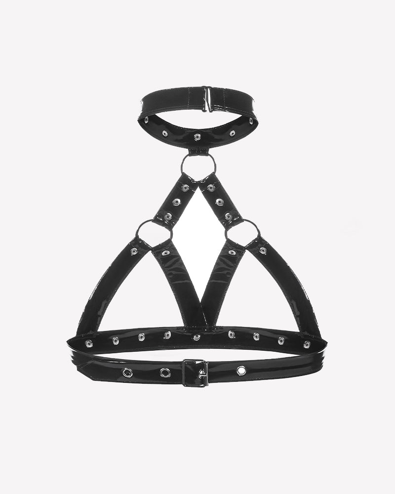 Glossy Halter Neck Cupless Harness Bra