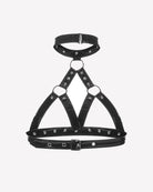 Glossy Halter Neck Cupless Harness Bra