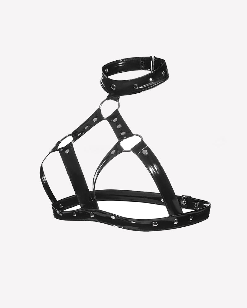 Glossy Halter Neck Cupless Harness Bra