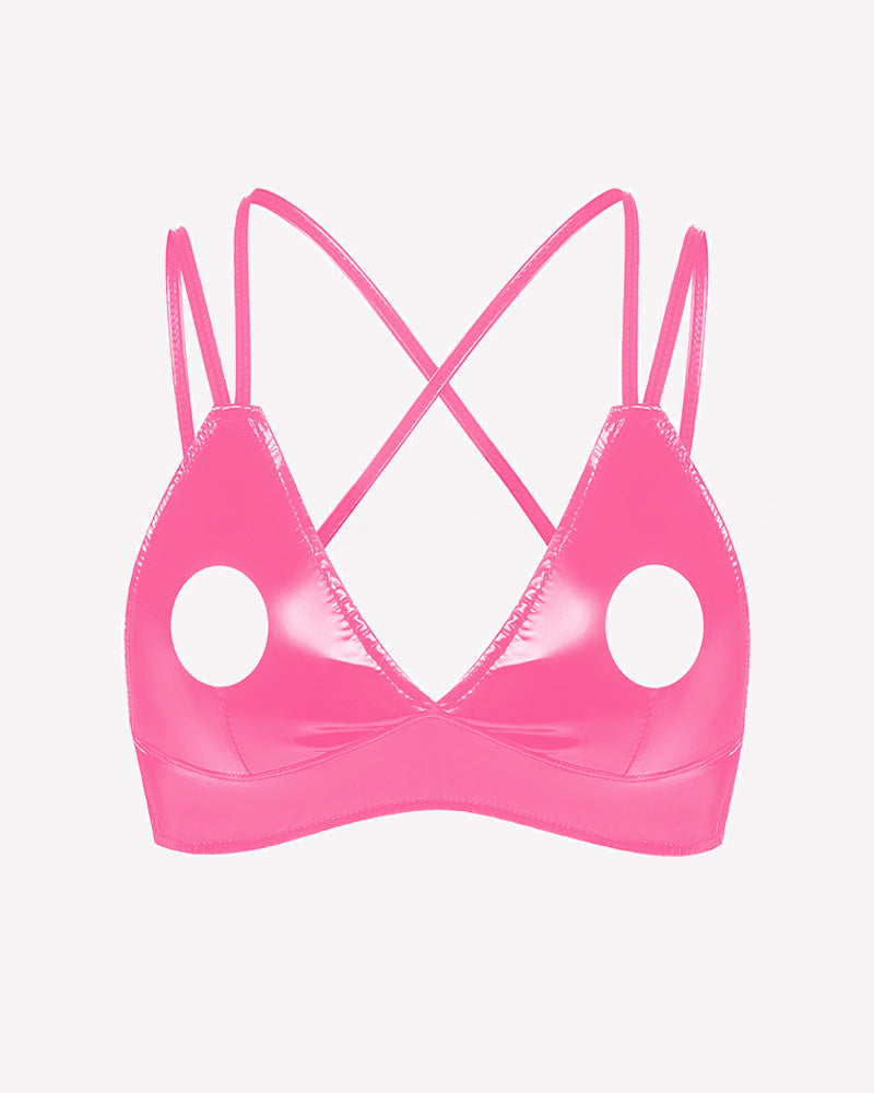 Glossy Criss-Cross Strap Cupless Bra