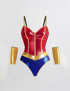 Glossy Colorblock Sweetheart Bodysuit with Arm Cuffs