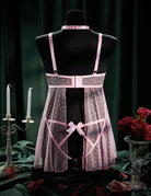 Plus Size Polka Dot Mesh Open Cup Babydoll with Choker