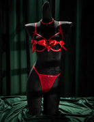 Satin Open Cup Bra Thong and Choker Lingerie Set