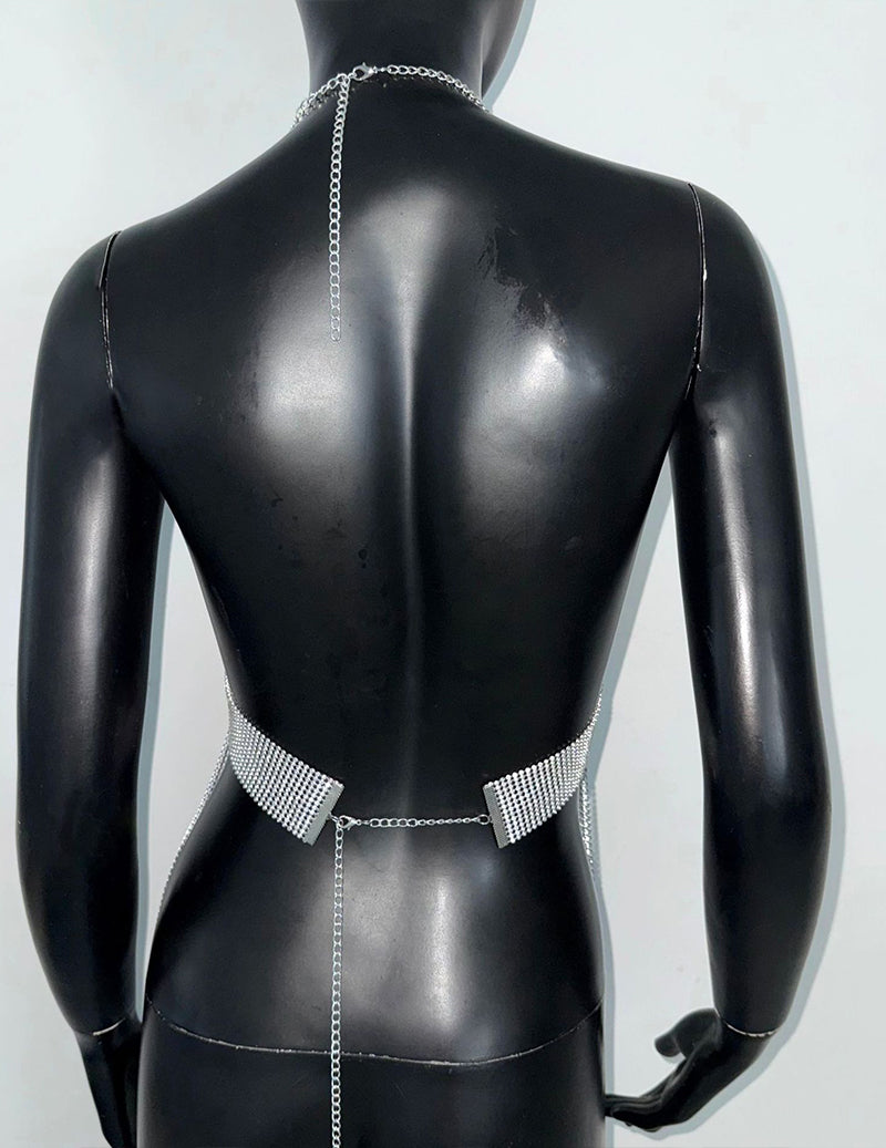 Metallic Chain Fringe Halter Crop Top